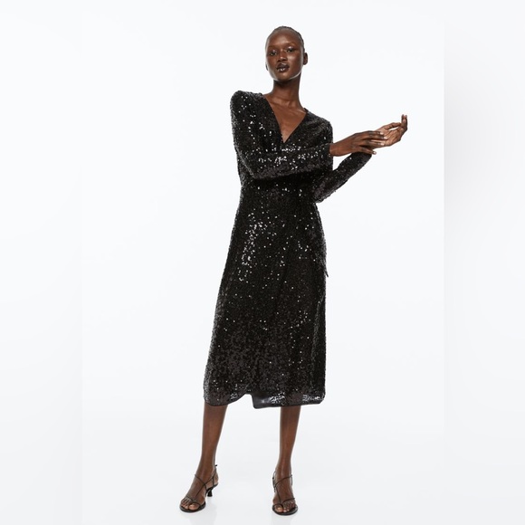 H&M sequin wrap midi dress - Picture 1 of 6